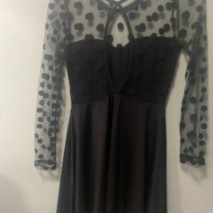 Women's circles Mesh Sheer Long Sleeve GothicCocktail Skater Party Short Dress